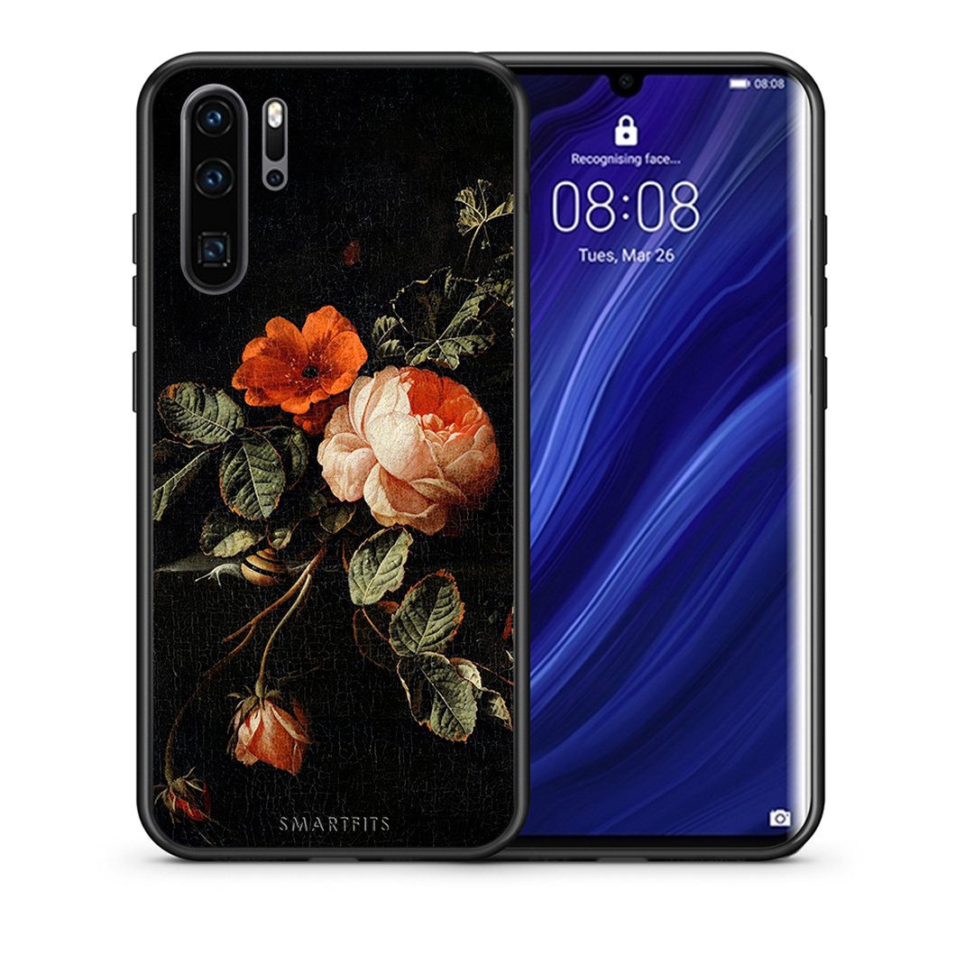 Θήκη Huawei P30 Pro Vintage Roses από τη Smartfits με σχέδιο στο πίσω μέρος και μαύρο περίβλημα | Huawei P30 Pro Vintage Roses case with colorful back and black bezels