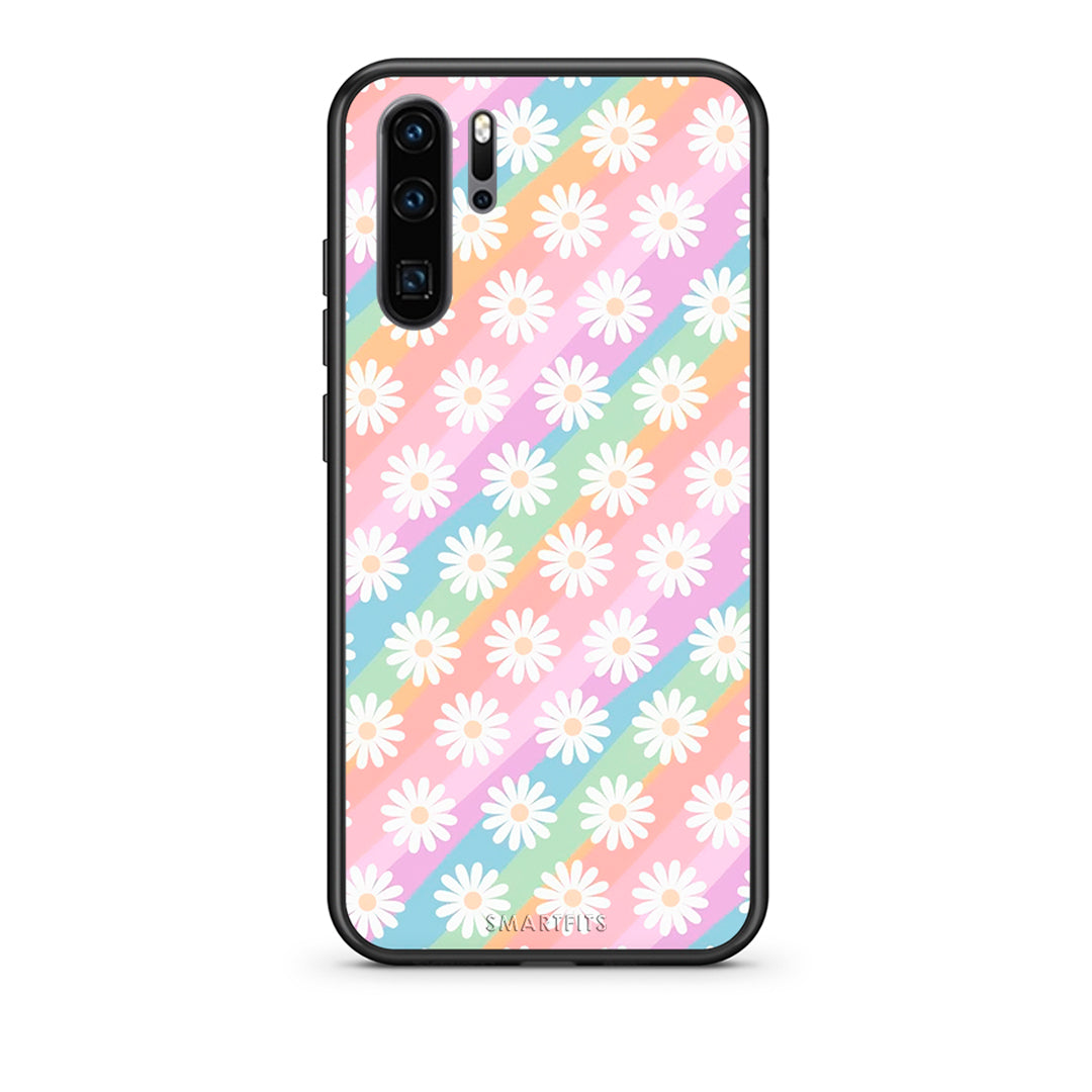 Huawei P30 Pro White Daisies θήκη από τη Smartfits με σχέδιο στο πίσω μέρος και μαύρο περίβλημα | Smartphone case with colorful back and black bezels by Smartfits