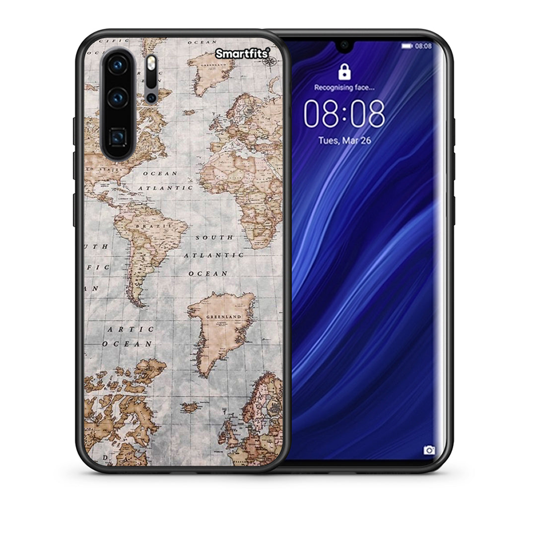 Θήκη Huawei P30 Pro World Map από τη Smartfits με σχέδιο στο πίσω μέρος και μαύρο περίβλημα | Huawei P30 Pro World Map case with colorful back and black bezels
