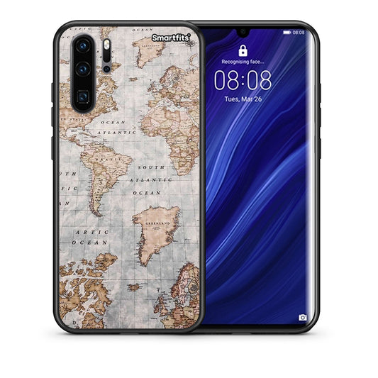 Θήκη Huawei P30 Pro World Map από τη Smartfits με σχέδιο στο πίσω μέρος και μαύρο περίβλημα | Huawei P30 Pro World Map case with colorful back and black bezels