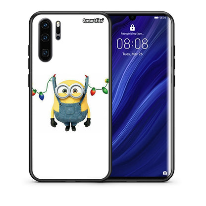 Θήκη Huawei P30 Pro Xmas Minion Lights από τη Smartfits με σχέδιο στο πίσω μέρος και μαύρο περίβλημα | Huawei P30 Pro Xmas Minion Lights case with colorful back and black bezels