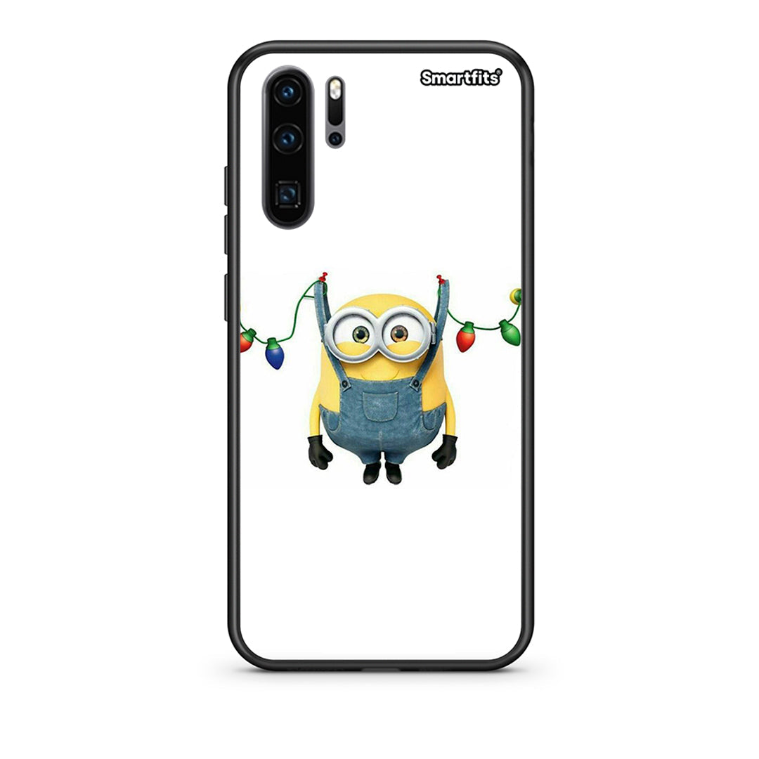 Huawei P30 Pro Xmas Minion Lights θήκη από τη Smartfits με σχέδιο στο πίσω μέρος και μαύρο περίβλημα | Smartphone case with colorful back and black bezels by Smartfits