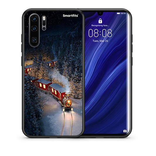 Θήκη Huawei P30 Pro Xmas Train από τη Smartfits με σχέδιο στο πίσω μέρος και μαύρο περίβλημα | Huawei P30 Pro Xmas Train case with colorful back and black bezels
