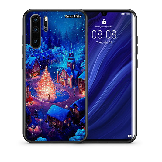 Θήκη Huawei P30 Pro Xmas Village από τη Smartfits με σχέδιο στο πίσω μέρος και μαύρο περίβλημα | Huawei P30 Pro Xmas Village case with colorful back and black bezels