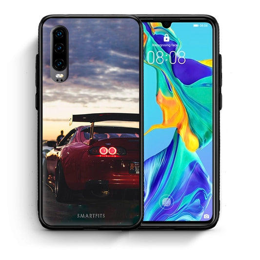 Θήκη Huawei P30 Racing Supra από τη Smartfits με σχέδιο στο πίσω μέρος και μαύρο περίβλημα | Huawei P30 Racing Supra case with colorful back and black bezels