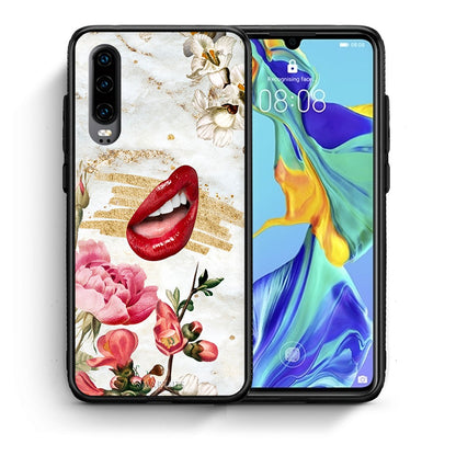 Θήκη Huawei P30 Red Lips από τη Smartfits με σχέδιο στο πίσω μέρος και μαύρο περίβλημα | Huawei P30 Red Lips case with colorful back and black bezels