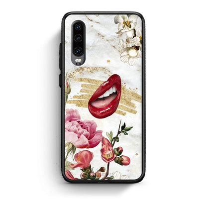 Huawei P30 Red Lips θήκη από τη Smartfits με σχέδιο στο πίσω μέρος και μαύρο περίβλημα | Smartphone case with colorful back and black bezels by Smartfits