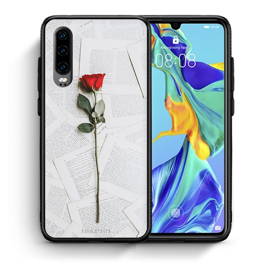 Θήκη Huawei P30 Red Rose από τη Smartfits με σχέδιο στο πίσω μέρος και μαύρο περίβλημα | Huawei P30 Red Rose case with colorful back and black bezels