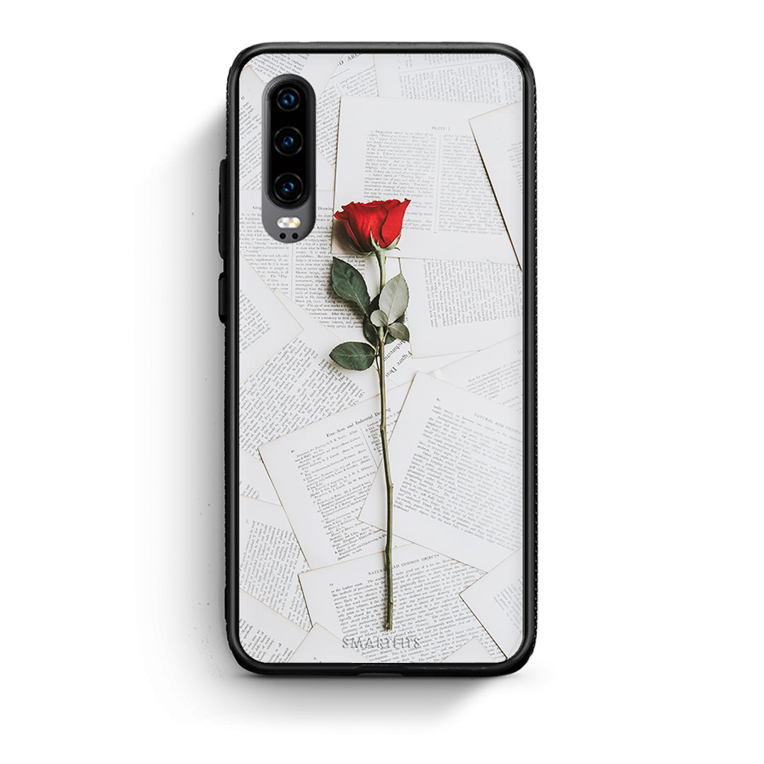 Huawei P30 Red Rose θήκη από τη Smartfits με σχέδιο στο πίσω μέρος και μαύρο περίβλημα | Smartphone case with colorful back and black bezels by Smartfits