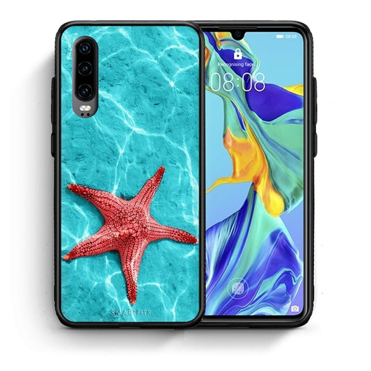 Θήκη Huawei P30 Red Starfish από τη Smartfits με σχέδιο στο πίσω μέρος και μαύρο περίβλημα | Huawei P30 Red Starfish case with colorful back and black bezels
