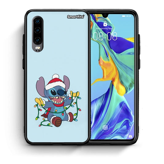 Θήκη Huawei P30 Santa Stich από τη Smartfits με σχέδιο στο πίσω μέρος και μαύρο περίβλημα | Huawei P30 Santa Stich case with colorful back and black bezels