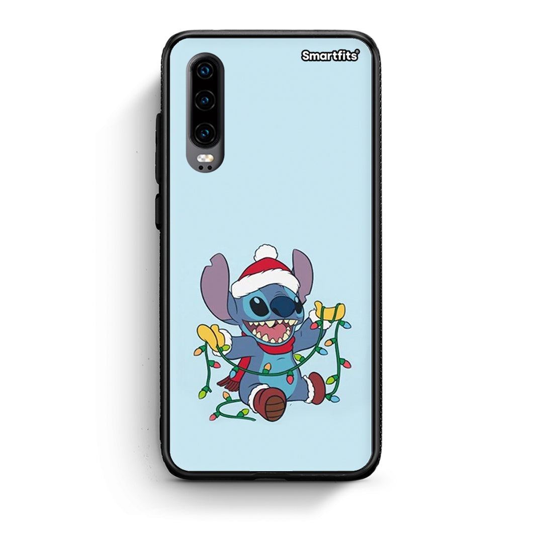 Huawei P30 Santa Stich θήκη από τη Smartfits με σχέδιο στο πίσω μέρος και μαύρο περίβλημα | Smartphone case with colorful back and black bezels by Smartfits