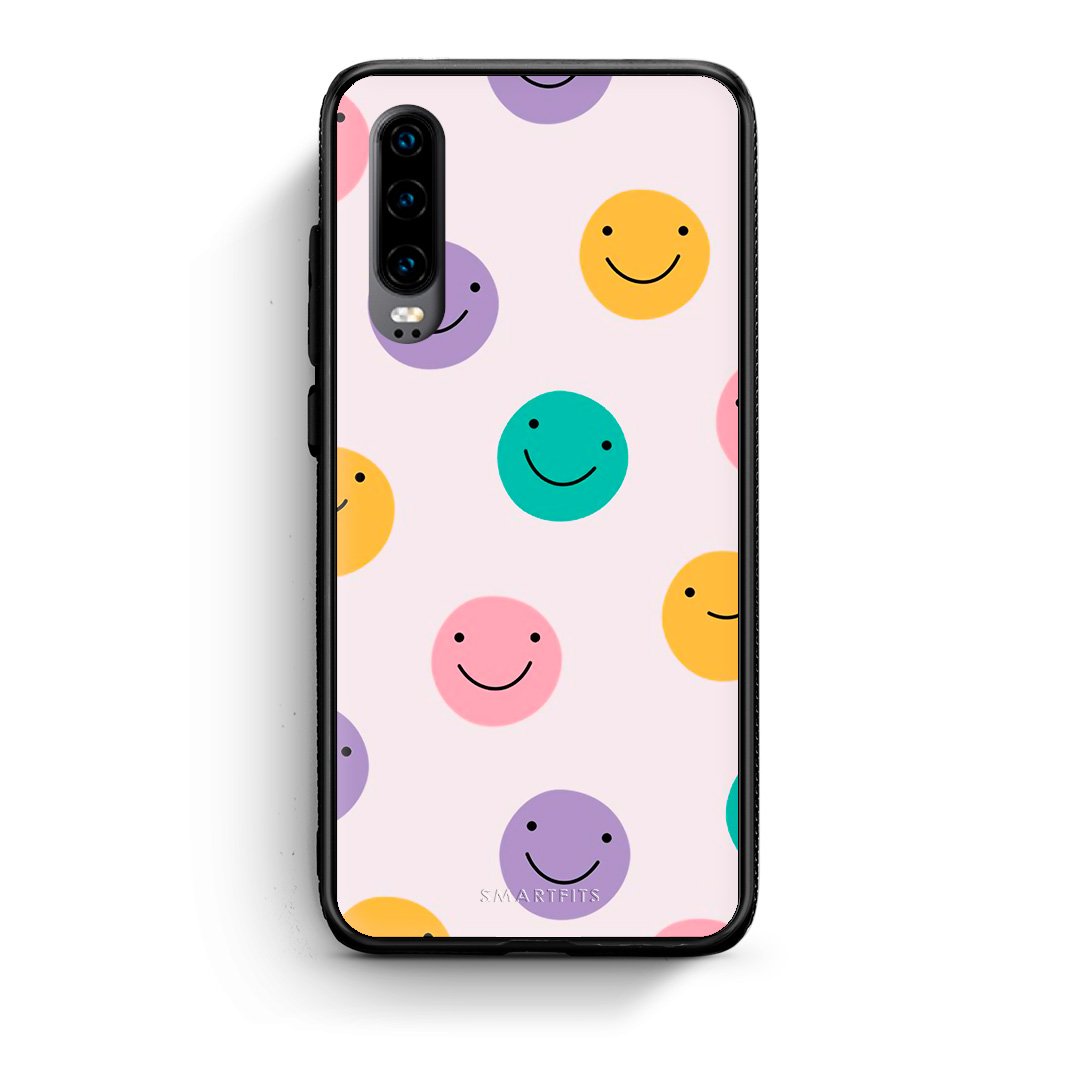Huawei P30 Smiley Faces θήκη από τη Smartfits με σχέδιο στο πίσω μέρος και μαύρο περίβλημα | Smartphone case with colorful back and black bezels by Smartfits