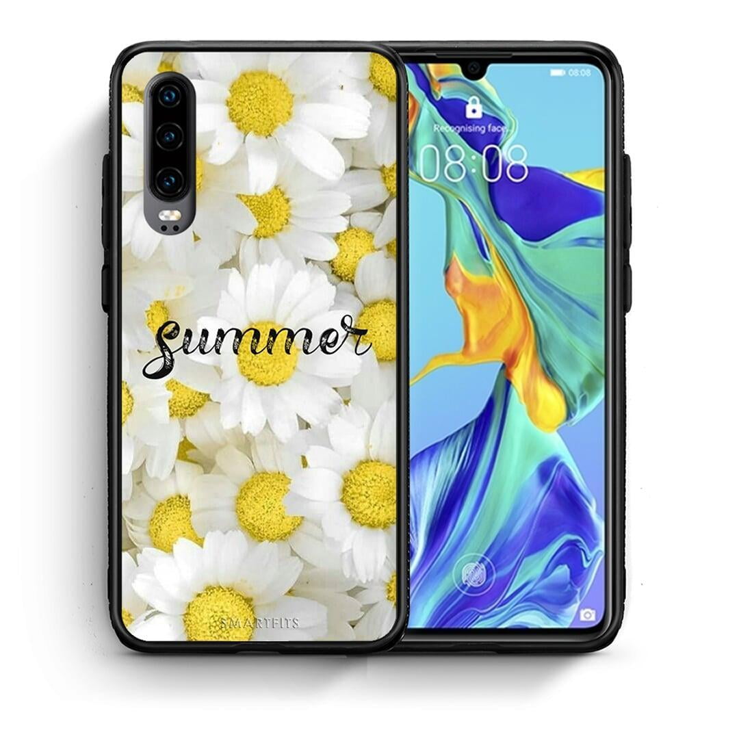 Θήκη Huawei P30 Summer Daisies από τη Smartfits με σχέδιο στο πίσω μέρος και μαύρο περίβλημα | Huawei P30 Summer Daisies case with colorful back and black bezels