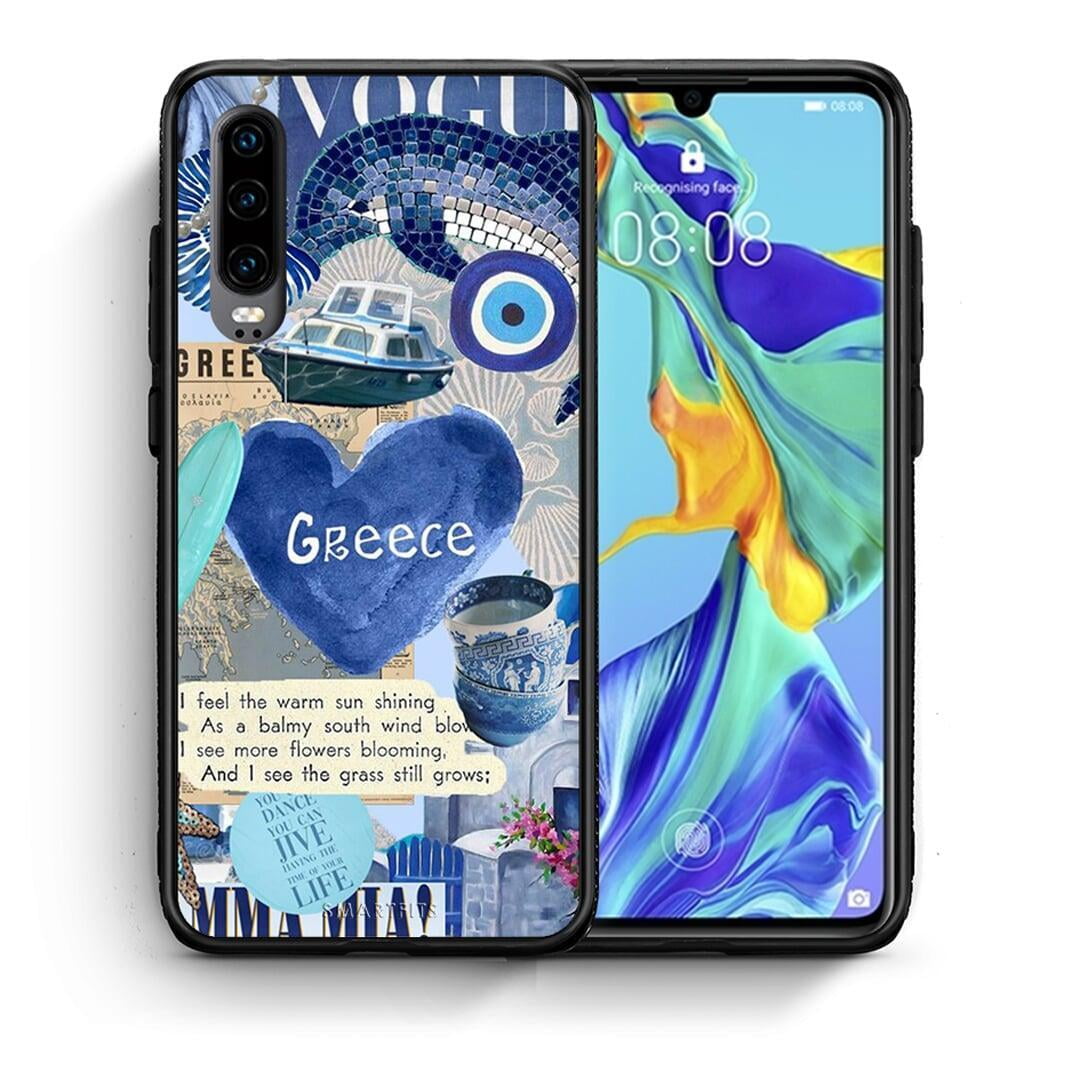 Θήκη Huawei P30 Summer In Greece από τη Smartfits με σχέδιο στο πίσω μέρος και μαύρο περίβλημα | Huawei P30 Summer In Greece case with colorful back and black bezels