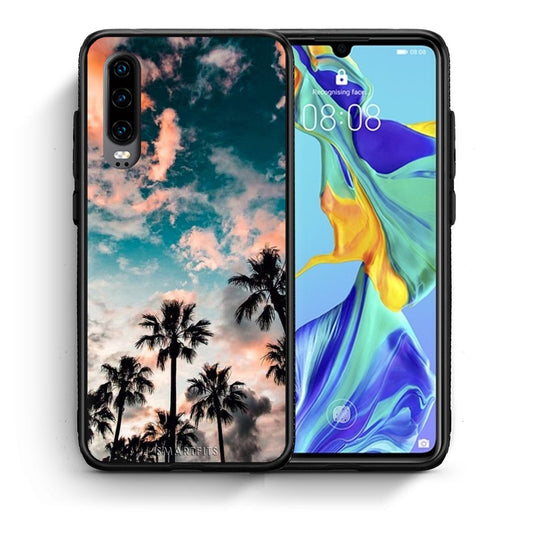 Θήκη Huawei P30 Sky Summer από τη Smartfits με σχέδιο στο πίσω μέρος και μαύρο περίβλημα | Huawei P30 Sky Summer case with colorful back and black bezels