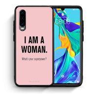 Thumbnail for Θήκη Huawei P30 Superpower Woman από τη Smartfits με σχέδιο στο πίσω μέρος και μαύρο περίβλημα | Huawei P30 Superpower Woman case with colorful back and black bezels
