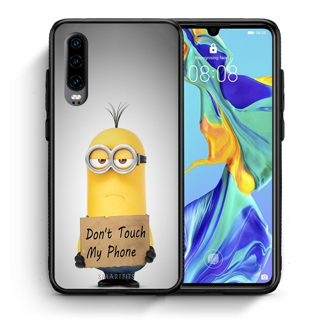 Θήκη Huawei P30 Minion Text από τη Smartfits με σχέδιο στο πίσω μέρος και μαύρο περίβλημα | Huawei P30 Minion Text case with colorful back and black bezels