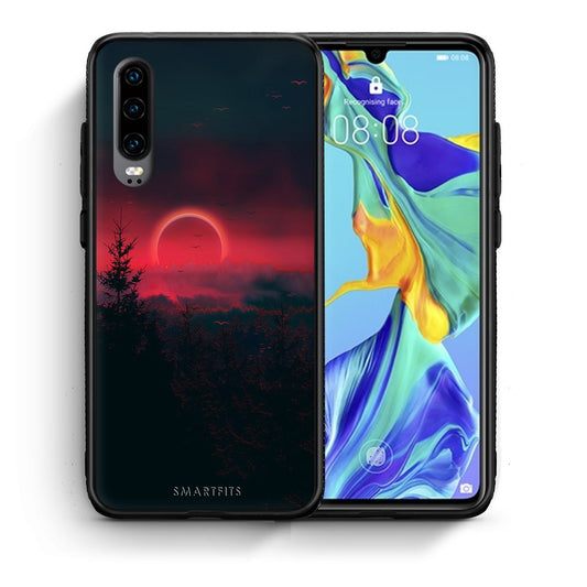 Θήκη Huawei P30 Sunset Tropic από τη Smartfits με σχέδιο στο πίσω μέρος και μαύρο περίβλημα | Huawei P30 Sunset Tropic case with colorful back and black bezels
