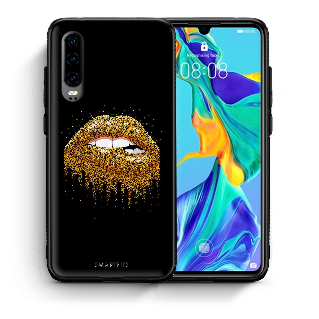 Θήκη Huawei P30 Golden Valentine από τη Smartfits με σχέδιο στο πίσω μέρος και μαύρο περίβλημα | Huawei P30 Golden Valentine case with colorful back and black bezels