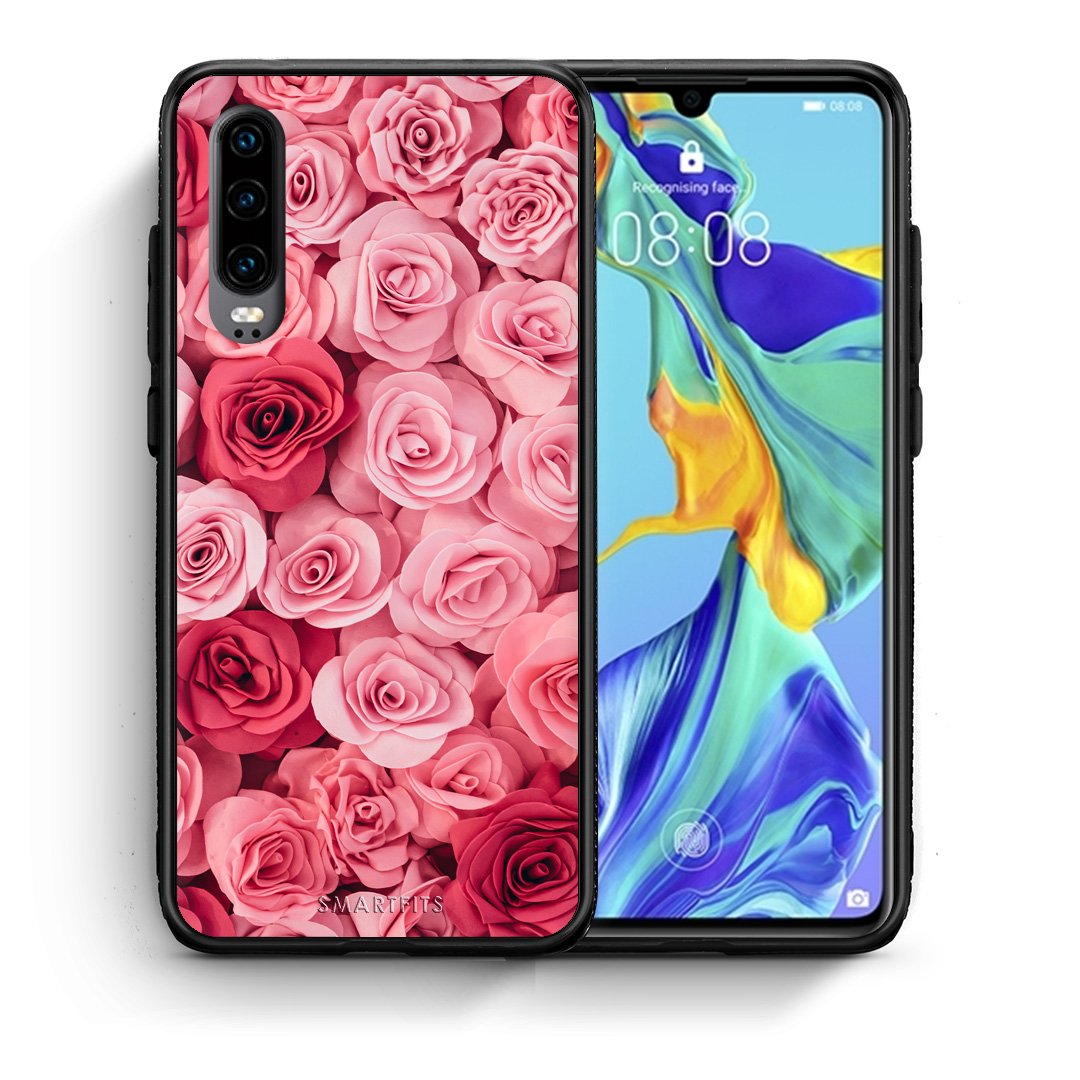 Θήκη Huawei P30 RoseGarden Valentine από τη Smartfits με σχέδιο στο πίσω μέρος και μαύρο περίβλημα | Huawei P30 RoseGarden Valentine case with colorful back and black bezels