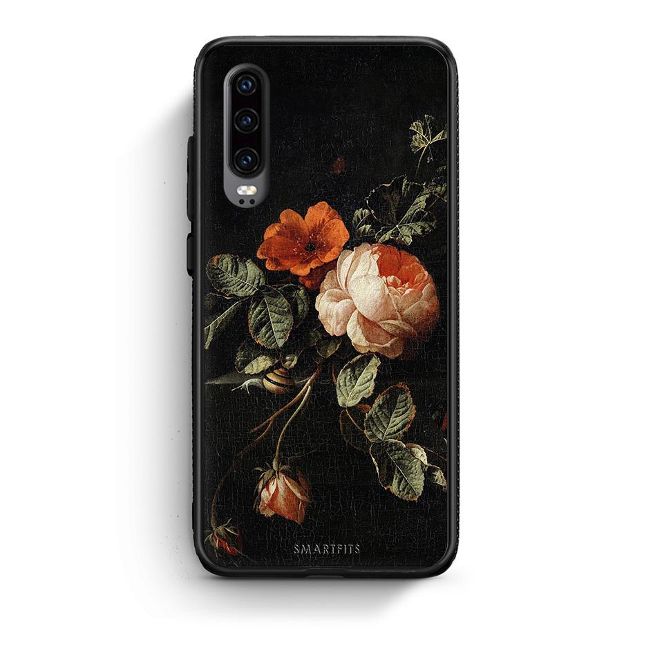 Huawei P30 Vintage Roses θήκη από τη Smartfits με σχέδιο στο πίσω μέρος και μαύρο περίβλημα | Smartphone case with colorful back and black bezels by Smartfits