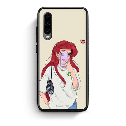 Huawei P30 Walking Mermaid Θήκη από τη Smartfits με σχέδιο στο πίσω μέρος και μαύρο περίβλημα | Smartphone case with colorful back and black bezels by Smartfits