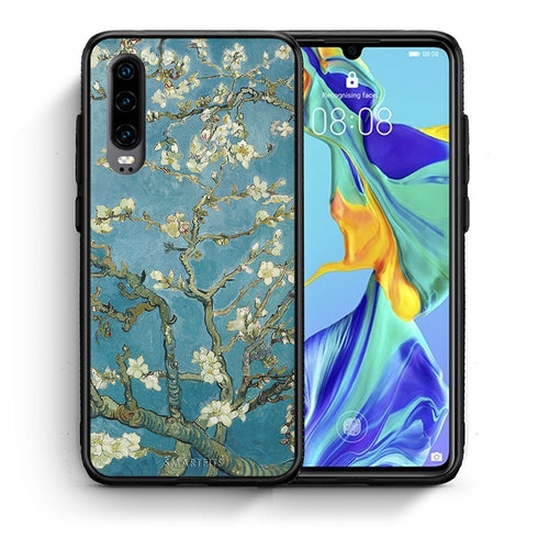 Θήκη Huawei P30 White Blossoms από τη Smartfits με σχέδιο στο πίσω μέρος και μαύρο περίβλημα | Huawei P30 White Blossoms case with colorful back and black bezels