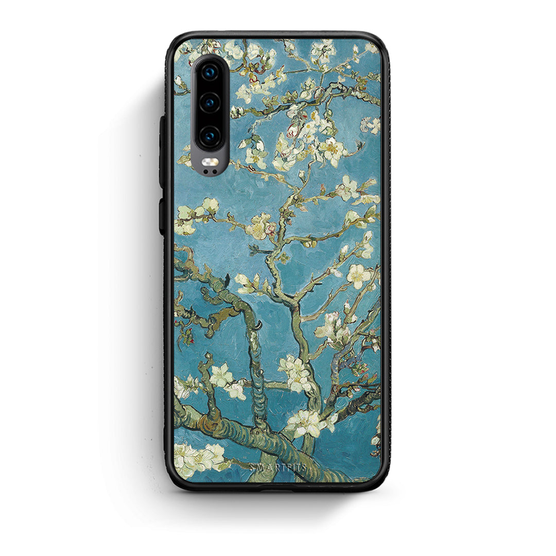 Huawei P30 White Blossoms θήκη από τη Smartfits με σχέδιο στο πίσω μέρος και μαύρο περίβλημα | Smartphone case with colorful back and black bezels by Smartfits