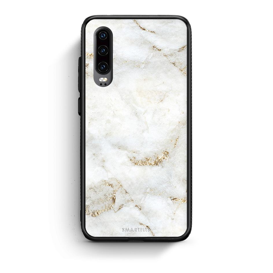 Huawei P30 White Gold Marble θήκη από τη Smartfits με σχέδιο στο πίσω μέρος και μαύρο περίβλημα | Smartphone case with colorful back and black bezels by Smartfits
