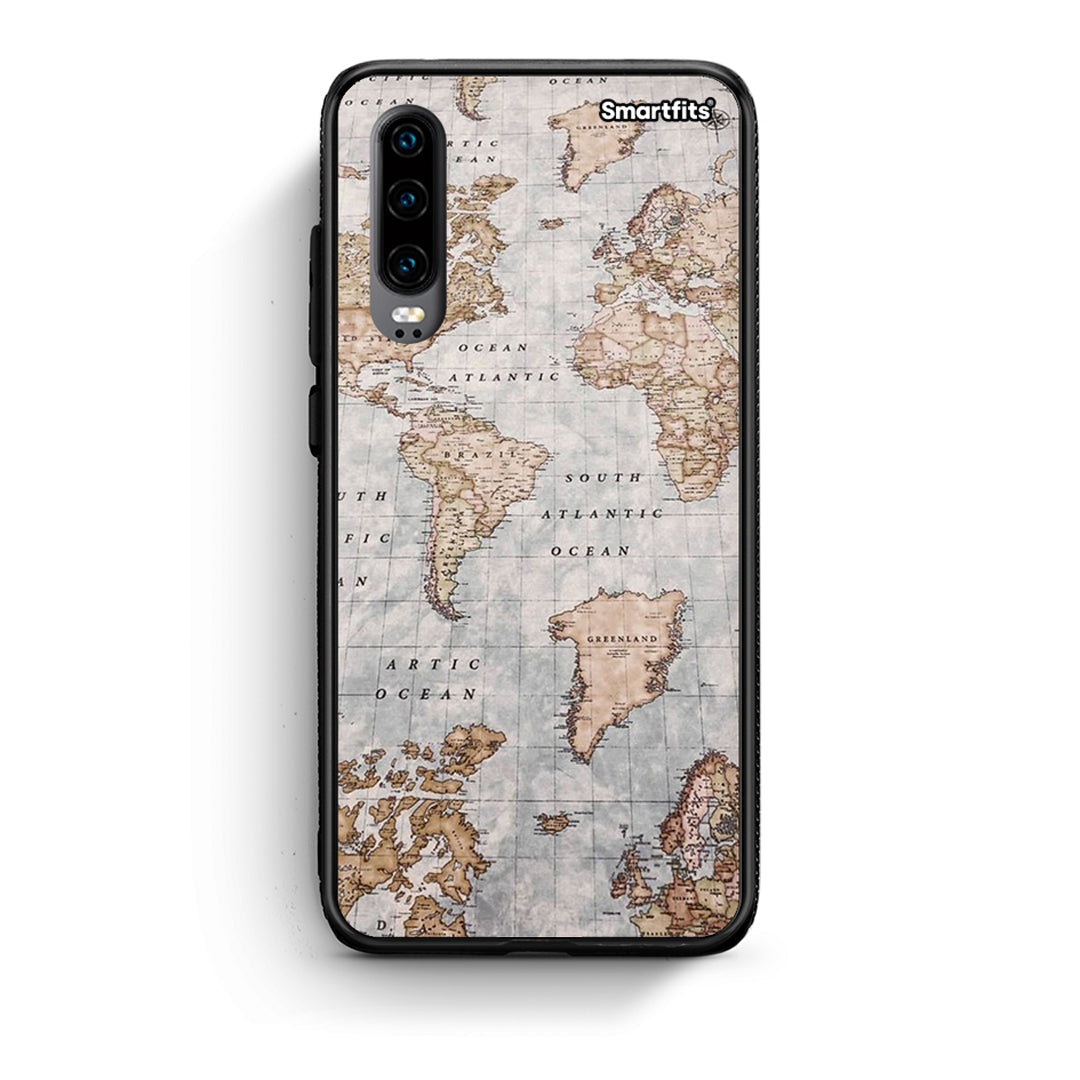 Huawei P30 World Map Θήκη από τη Smartfits με σχέδιο στο πίσω μέρος και μαύρο περίβλημα | Smartphone case with colorful back and black bezels by Smartfits