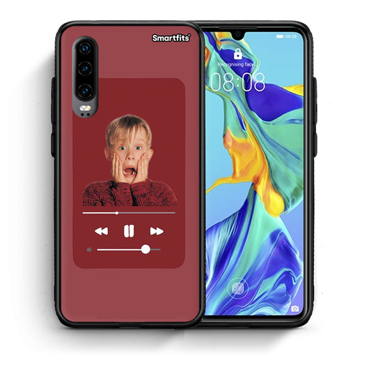 Θήκη Huawei P30 Xmas Alone Music από τη Smartfits με σχέδιο στο πίσω μέρος και μαύρο περίβλημα | Huawei P30 Xmas Alone Music case with colorful back and black bezels
