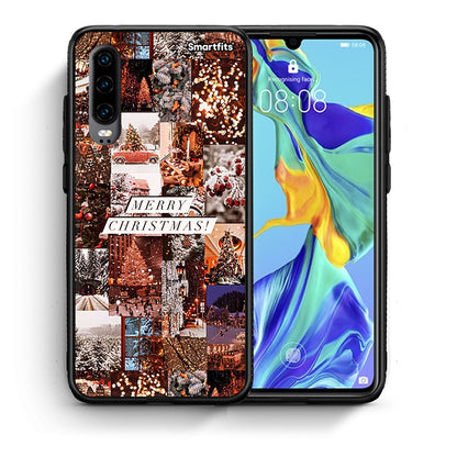 Θήκη Huawei P30 Xmas Collage από τη Smartfits με σχέδιο στο πίσω μέρος και μαύρο περίβλημα | Huawei P30 Xmas Collage case with colorful back and black bezels