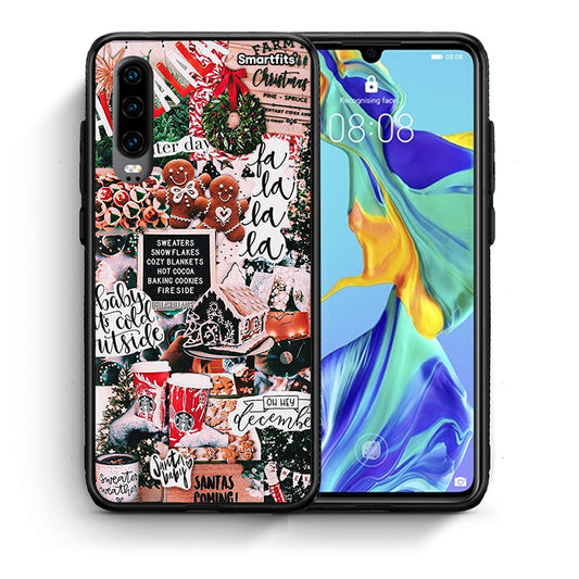 Θήκη Huawei P30 Xmas Habbits από τη Smartfits με σχέδιο στο πίσω μέρος και μαύρο περίβλημα | Huawei P30 Xmas Habbits case with colorful back and black bezels