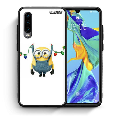 Θήκη Huawei P30 Xmas Minion Lights από τη Smartfits με σχέδιο στο πίσω μέρος και μαύρο περίβλημα | Huawei P30 Xmas Minion Lights case with colorful back and black bezels