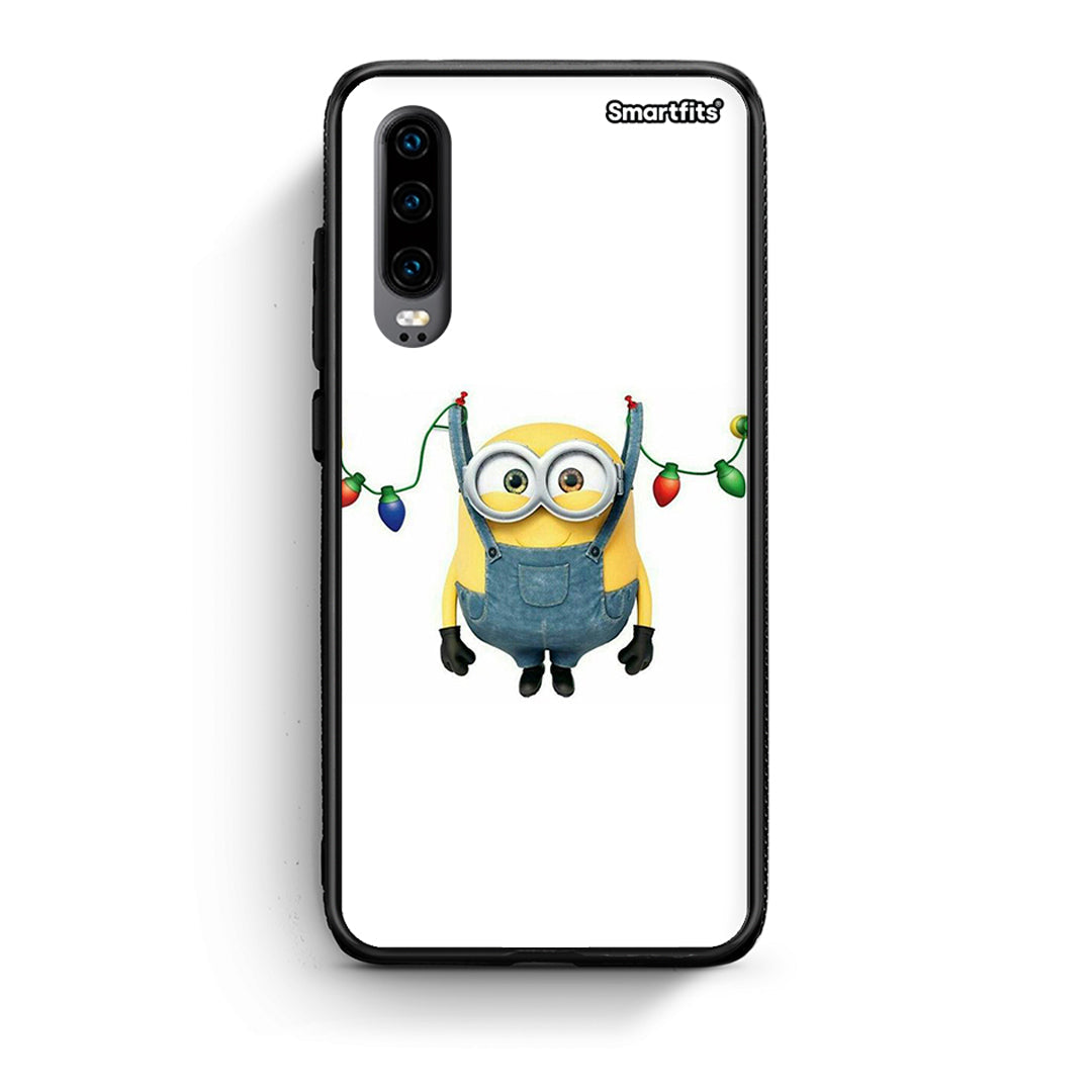 Huawei P30 Xmas Minion Lights θήκη από τη Smartfits με σχέδιο στο πίσω μέρος και μαύρο περίβλημα | Smartphone case with colorful back and black bezels by Smartfits