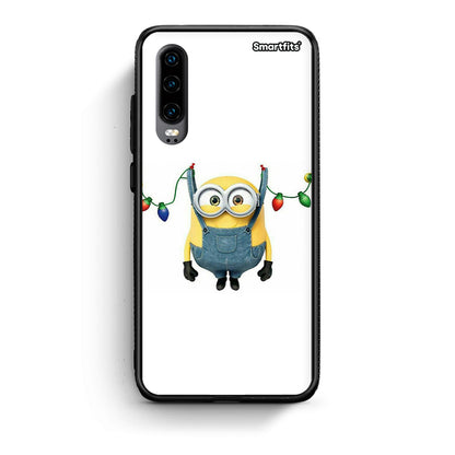 Huawei P30 Xmas Minion Lights θήκη από τη Smartfits με σχέδιο στο πίσω μέρος και μαύρο περίβλημα | Smartphone case with colorful back and black bezels by Smartfits