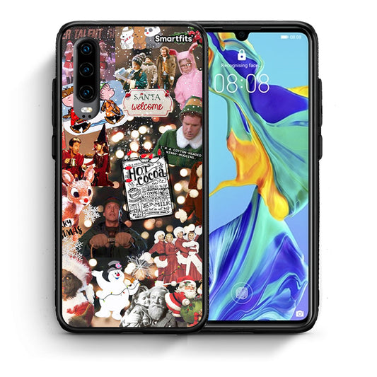 Θήκη Huawei P30 Xmas Movies από τη Smartfits με σχέδιο στο πίσω μέρος και μαύρο περίβλημα | Huawei P30 Xmas Movies case with colorful back and black bezels
