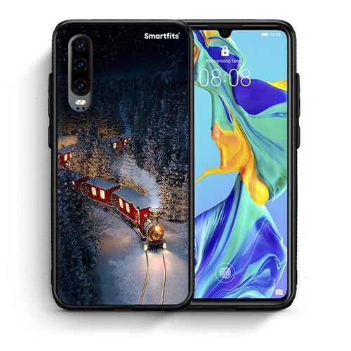Θήκη Huawei P30 Xmas Train από τη Smartfits με σχέδιο στο πίσω μέρος και μαύρο περίβλημα | Huawei P30 Xmas Train case with colorful back and black bezels