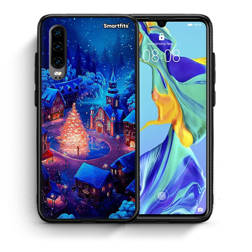Θήκη Huawei P30 Xmas Village από τη Smartfits με σχέδιο στο πίσω μέρος και μαύρο περίβλημα | Huawei P30 Xmas Village case with colorful back and black bezels