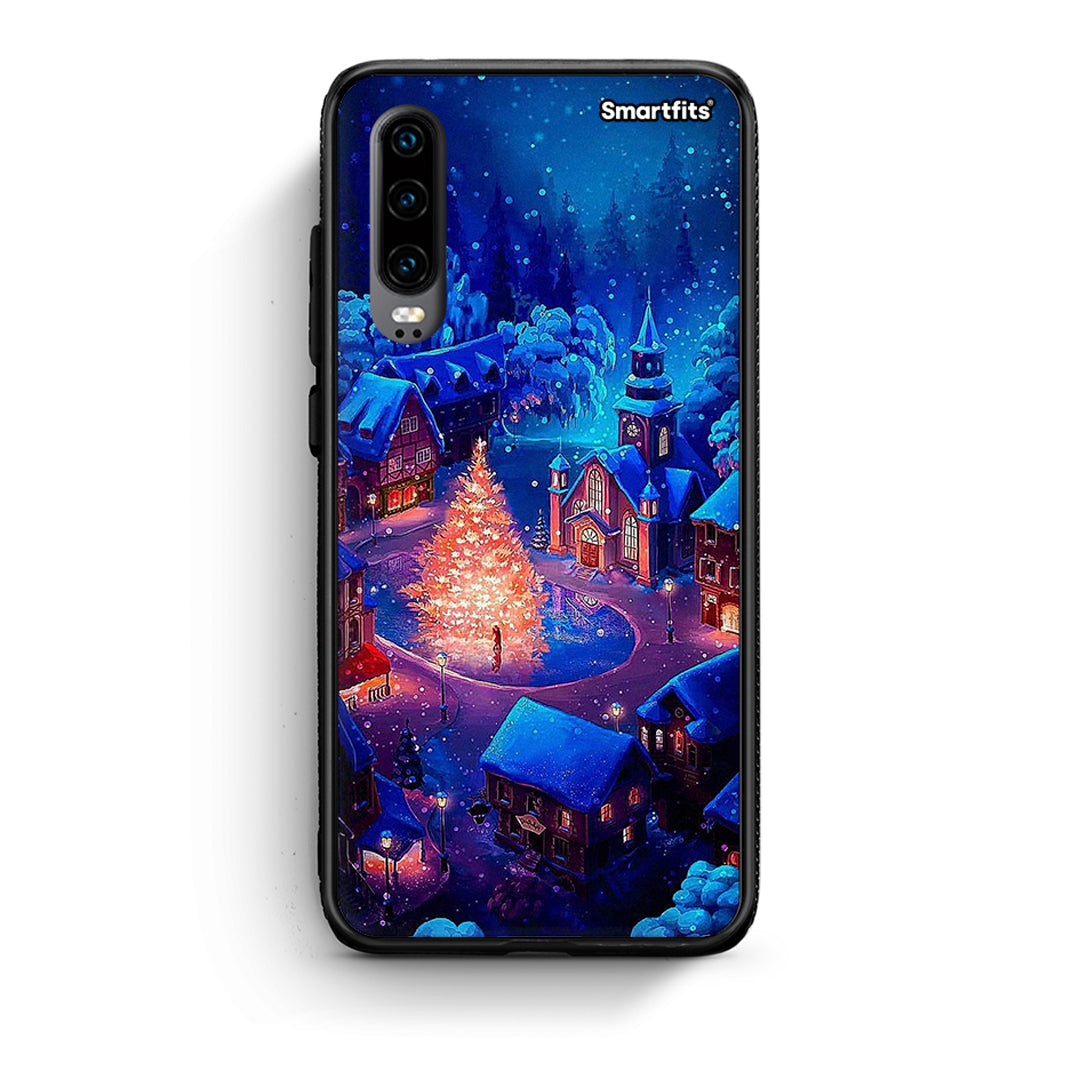 Huawei P30 Xmas Village θήκη από τη Smartfits με σχέδιο στο πίσω μέρος και μαύρο περίβλημα | Smartphone case with colorful back and black bezels by Smartfits
