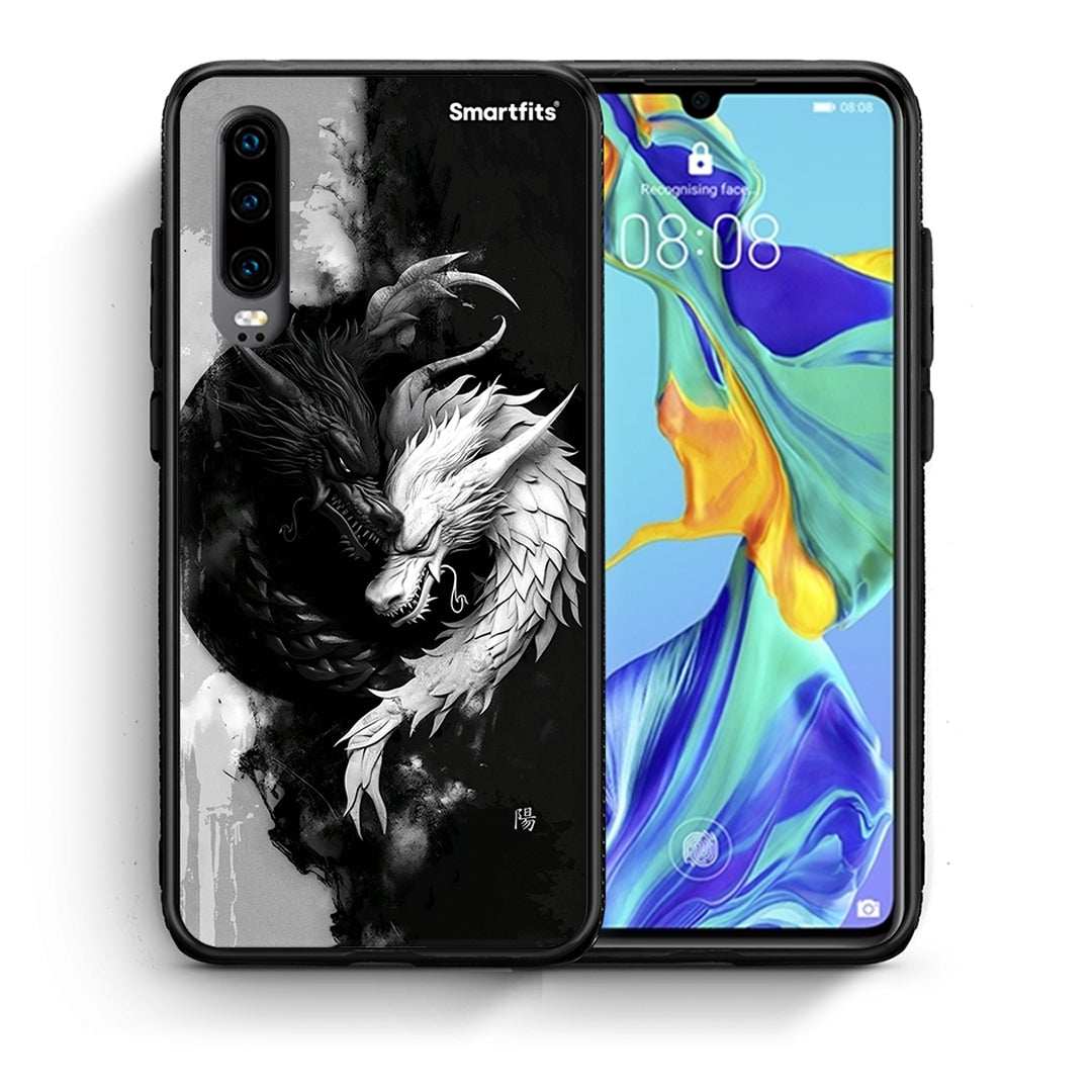 Θήκη Huawei P30 Yin Yang από τη Smartfits με σχέδιο στο πίσω μέρος και μαύρο περίβλημα | Huawei P30 Yin Yang case with colorful back and black bezels
