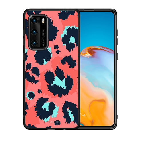 Θήκη Huawei P40 Pink Leopard Animal από τη Smartfits με σχέδιο στο πίσω μέρος και μαύρο περίβλημα | Huawei P40 Pink Leopard Animal case with colorful back and black bezels