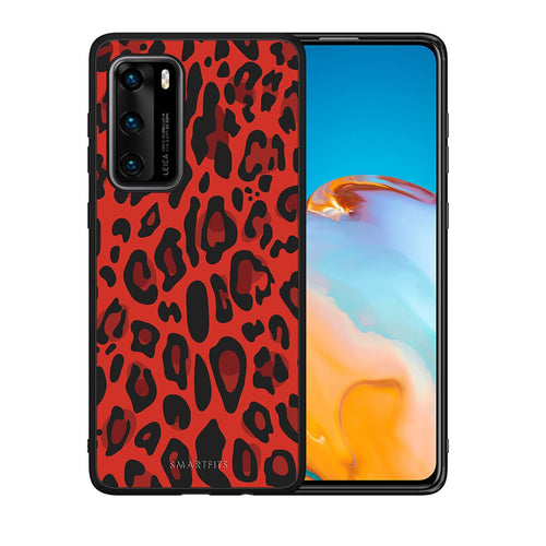 Θήκη Huawei P40 Red Leopard Animal από τη Smartfits με σχέδιο στο πίσω μέρος και μαύρο περίβλημα | Huawei P40 Red Leopard Animal case with colorful back and black bezels