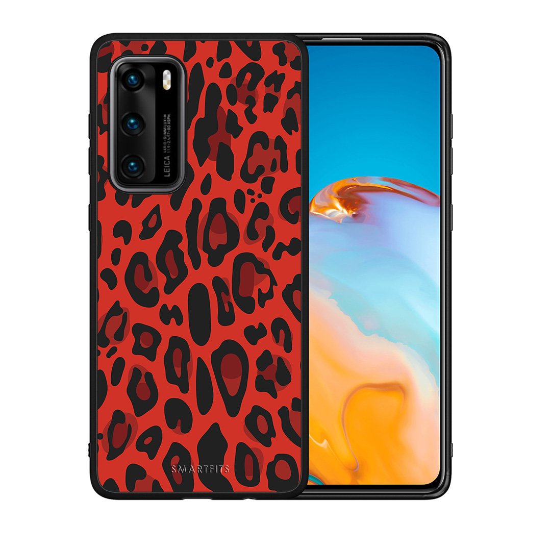 Θήκη Huawei P40 Red Leopard Animal από τη Smartfits με σχέδιο στο πίσω μέρος και μαύρο περίβλημα | Huawei P40 Red Leopard Animal case with colorful back and black bezels