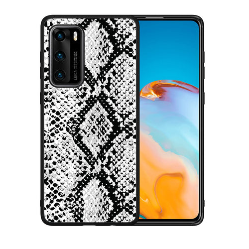 Θήκη Huawei P40 White Snake Animal από τη Smartfits με σχέδιο στο πίσω μέρος και μαύρο περίβλημα | Huawei P40 White Snake Animal case with colorful back and black bezels