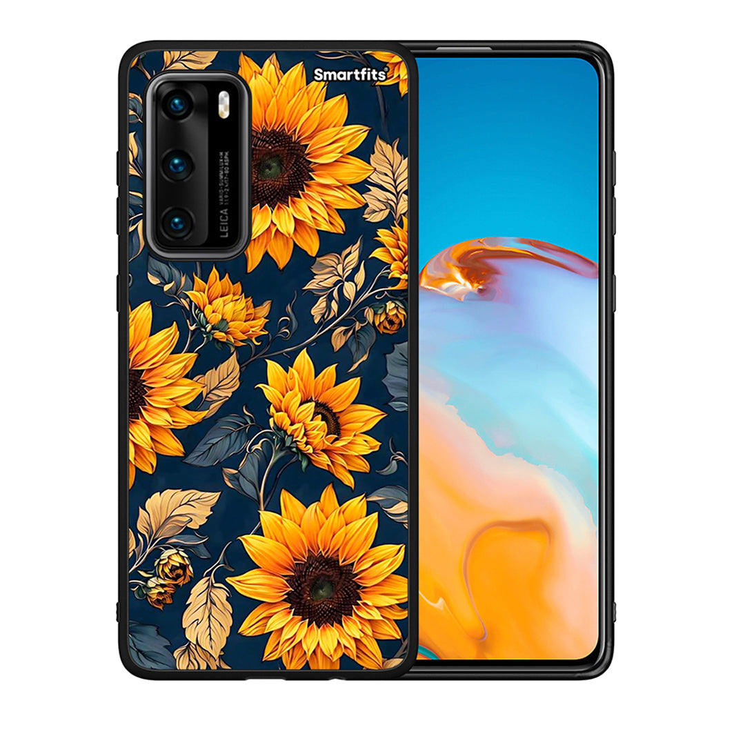 Θήκη Huawei P40 Autumn Sunflowers από τη Smartfits με σχέδιο στο πίσω μέρος και μαύρο περίβλημα | Huawei P40 Autumn Sunflowers case with colorful back and black bezels