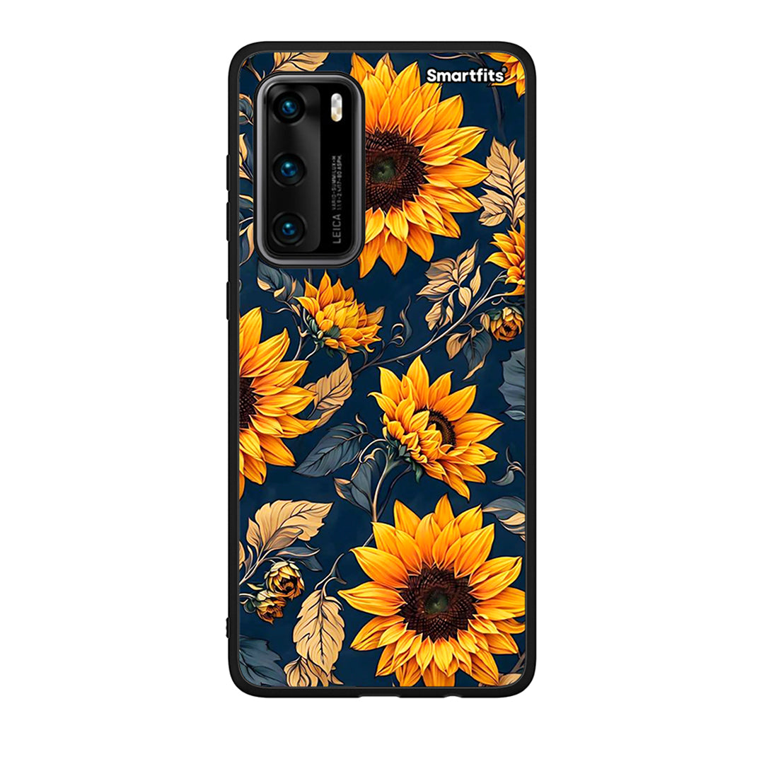 Huawei P40 Autumn Sunflowers Θήκη από τη Smartfits με σχέδιο στο πίσω μέρος και μαύρο περίβλημα | Smartphone case with colorful back and black bezels by Smartfits