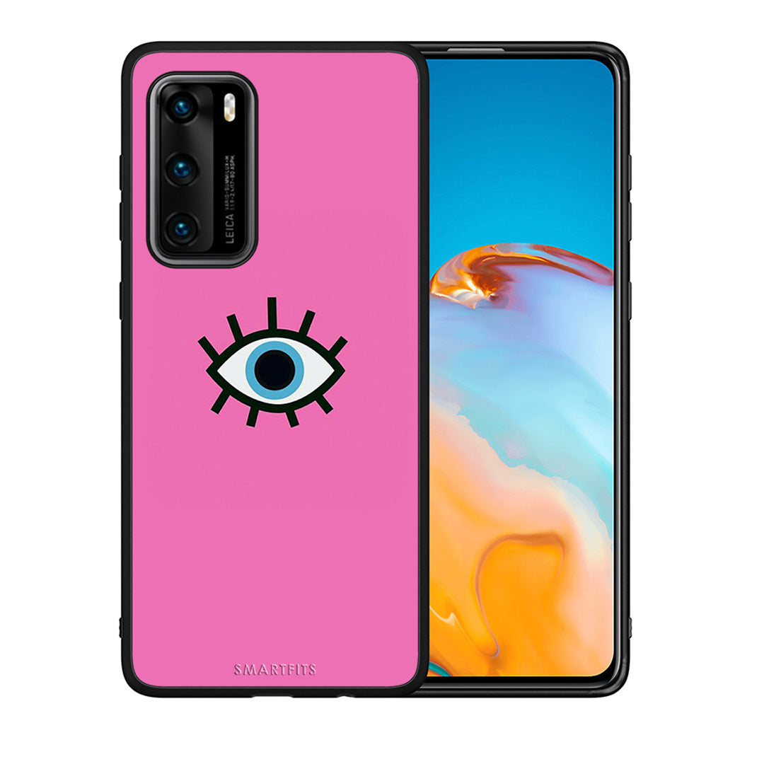 Θήκη Huawei P40 Blue Eye Pink από τη Smartfits με σχέδιο στο πίσω μέρος και μαύρο περίβλημα | Huawei P40 Blue Eye Pink case with colorful back and black bezels