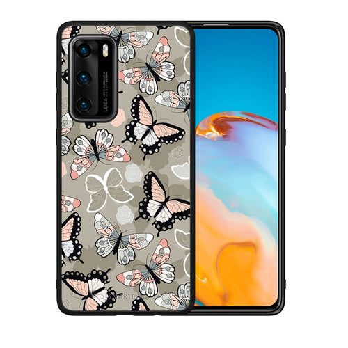 Θήκη Huawei P40 Butterflies Boho από τη Smartfits με σχέδιο στο πίσω μέρος και μαύρο περίβλημα | Huawei P40 Butterflies Boho case with colorful back and black bezels